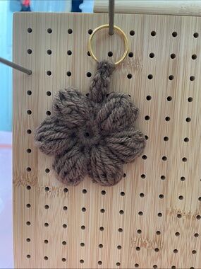 Handmade Brown Crochet Flower Keychain